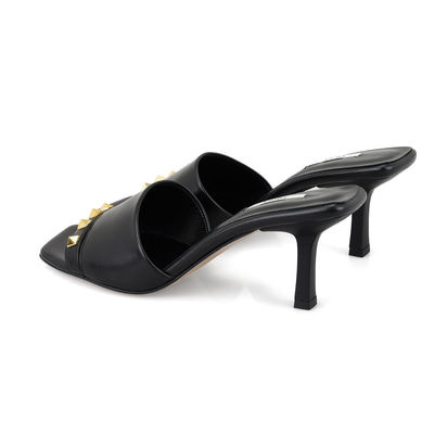 Kadın Siyah Topuklu Deri Terlik