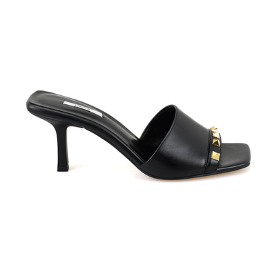 Kadın Siyah Topuklu Deri Terlik