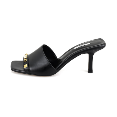 Kadın Siyah Topuklu Deri Terlik