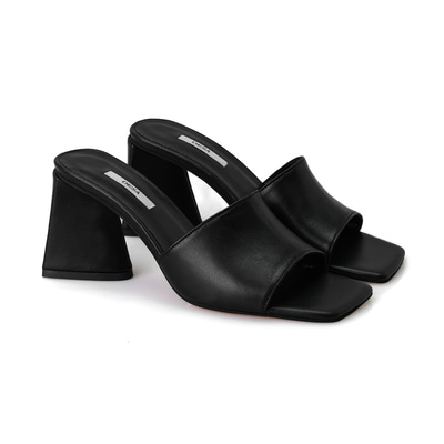 Kadın Siyah Topuklu Napa Deri Terlik
