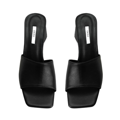 Kadın Siyah Topuklu Napa Deri Terlik