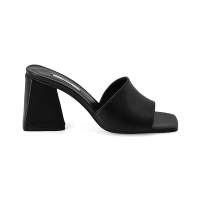 Kadın Siyah Topuklu Napa Deri Terlik
