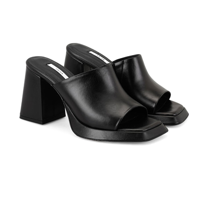 Kadın Siyah Topuklu Napa Deri Terlik