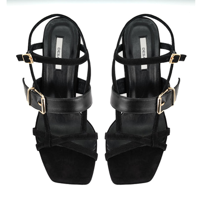 Kadın Siyah Topuklu Süet Deri Sandalet