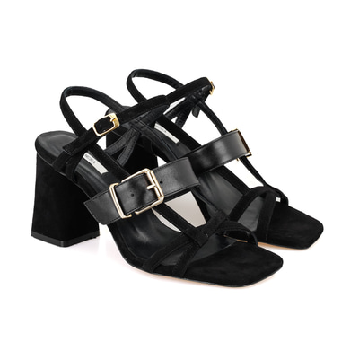 Kadın Siyah Topuklu Süet Deri Sandalet