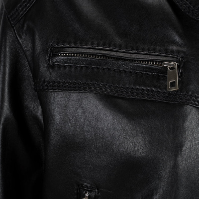 Kadın Siyah Yakalı Deri Bomber Ceket