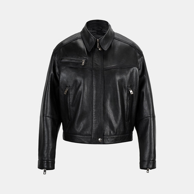 Kadın Siyah Yakalı Deri Bomber Ceket