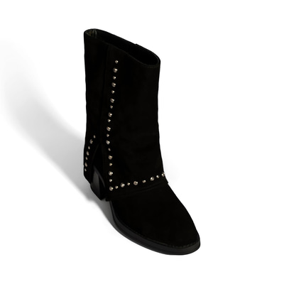 Kadın Siyah Zımba Detaylı Kalın Topuklu Süet Bot