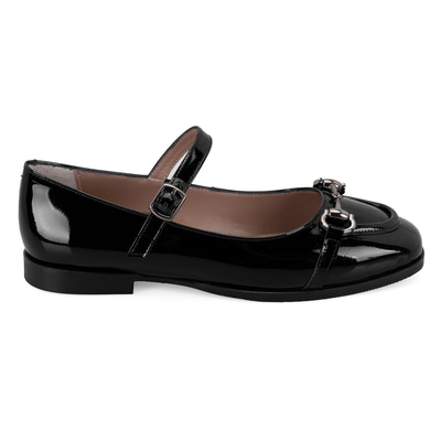 Kadın Siyah Zincir Detaylı Mary Jane Rugan Deri Babet