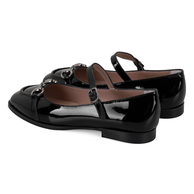 Kadın Siyah Zincir Detaylı Mary Jane Rugan Deri Babet