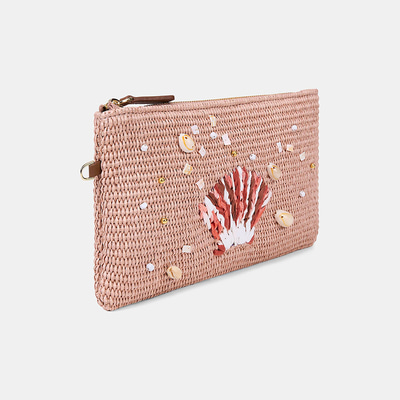 Kadın Somon Deniz Kabuğu Aksesuarlı Hasır Clutch