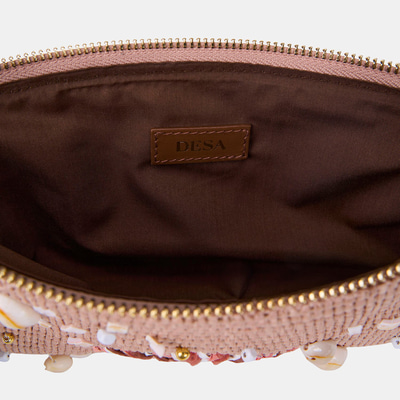 Kadın Somon Deniz Kabuğu Aksesuarlı Hasır Clutch