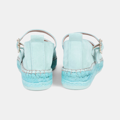 Kadın Su Yeşili Taşlı Toka Detaylı Süet Mary Jane Espadril