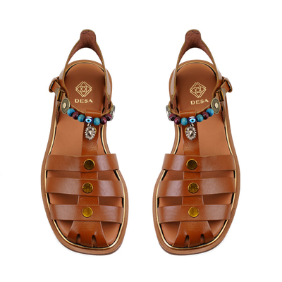 Kadın Taba Aksesuar Detaylı Deri Sandalet