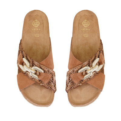 Kadın Taba Aksesuarlı Deri Terlik