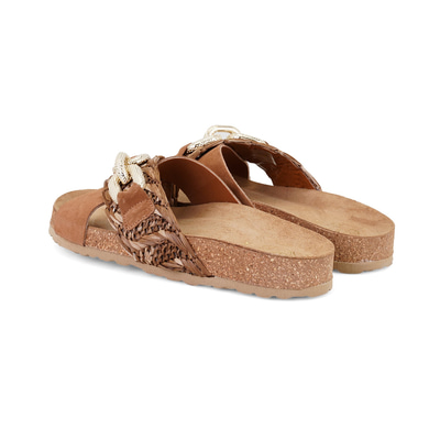 Kadın Taba Aksesuarlı Deri Terlik