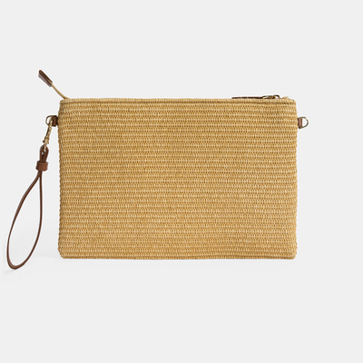 Kadın Taba Ananas Nakışlı Hasır Clutch