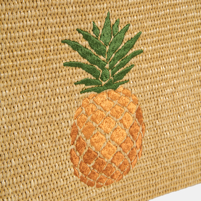 Kadın Taba Ananas Nakışlı Hasır Clutch