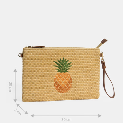 Kadın Taba Ananas Nakışlı Hasır Clutch