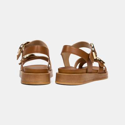 Kadın Taba Ayarlanabilir Metal Tokalı Deri Sandalet