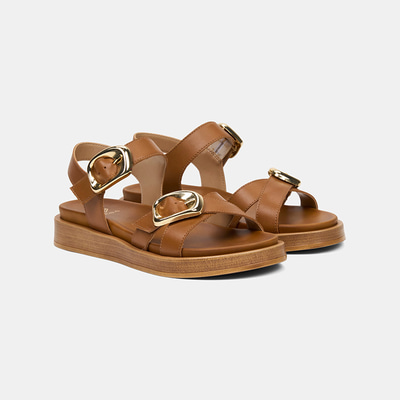 Kadın Taba Ayarlanabilir Metal Tokalı Deri Sandalet