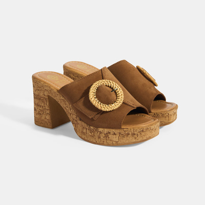 Kadın Taba Ayarlanabilir Toka Detaylı Süet Topuklu Terlik