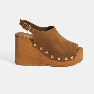 Kadın Taba Ayarlanabilir Toka Detaylı Süet Dolgu Topuklu Sandalet