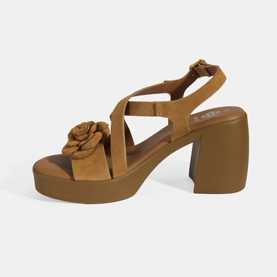 Kadın Taba Ayarlanabilir Tokalı Süet Topuklu Sandalet