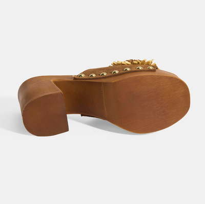 Kadın Taba Çiçek Aksesuarlı Süet Topuklu Terlik