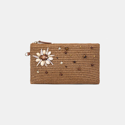 Kadın Taba Deniz Kabuğu Aksesuarlı Hasır Clutch