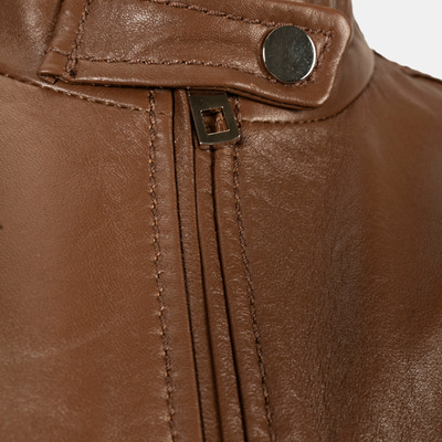 Kadın Taba Deri Biker Ceket