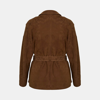 Kadın Taba Dik Yakalı Kemerli Süet Ceket