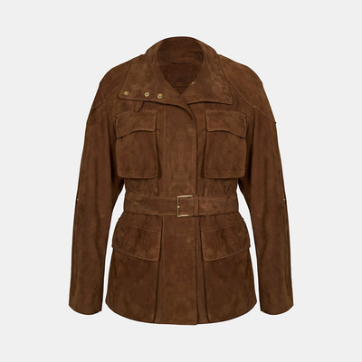 Kadın Taba Dik Yakalı Kemerli Süet Ceket