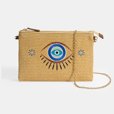 Kadın Taba Göz Nakışlı Hasır Clutch