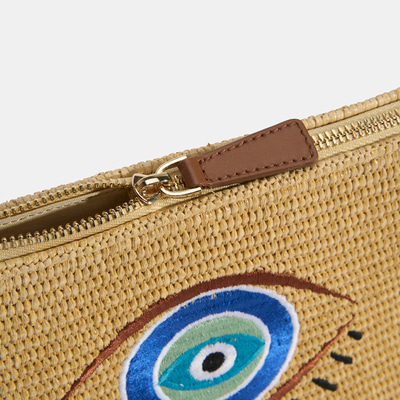Kadın Taba Göz Nakışlı Hasır Clutch