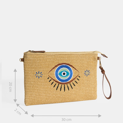 Kadın Taba Göz Nakışlı Hasır Clutch