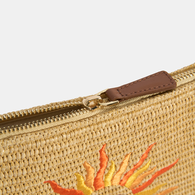 Kadın Taba Güneş Nakışlı Hasır Clutch