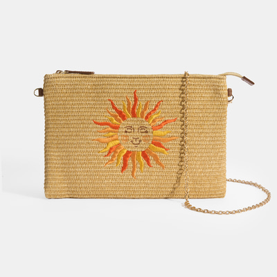 Kadın Taba Güneş Nakışlı Hasır Clutch