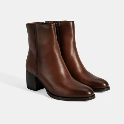 Kadın Taba Kalın Topuklu Deri Bot