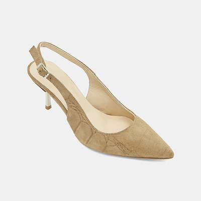 Kadın Taba Kroko Desenli Sivri Burunlu Süet Stiletto