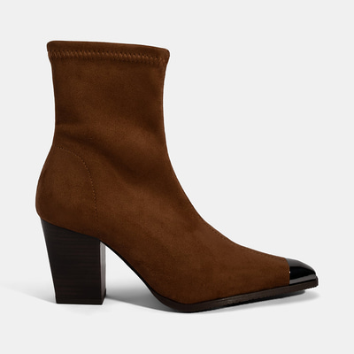 Kadın Taba Metal Burun Detaylı Topuklu Stretch Bot