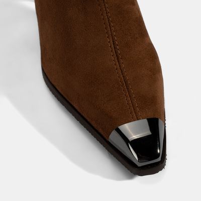 Kadın Taba Metal Burun Detaylı Topuklu Stretch Bot