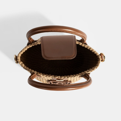 Kadın Taba Monogram Logolu Hasır Mini El Çantası