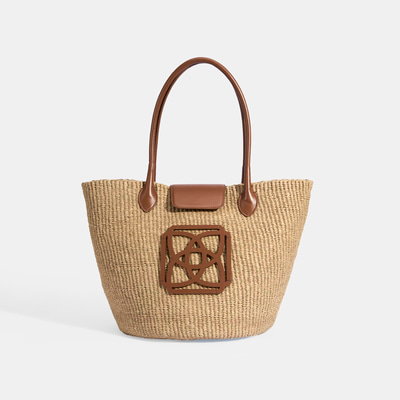 Kadın Taba Monogram Logolu Hasır Omuz Çantası