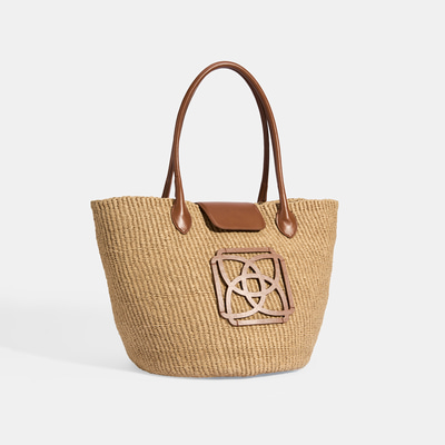 Kadın Taba Monogram Logolu Hasır Omuz Çantası