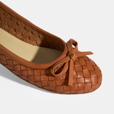 Kadın Taba Örgü Detaylı Fiyonklu Deri Babet