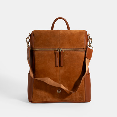 Kadın Taba Süet Detaylı Fermuarlı Sırt Çantası