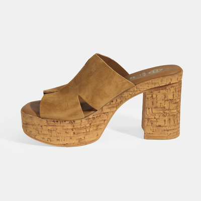 Kadın Taba Süet Topuklu Terlik