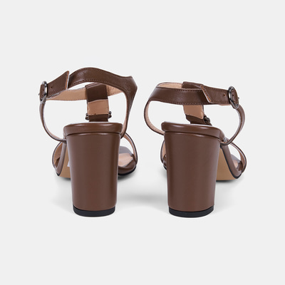 Kadın Taba T-Bantlı Kalın Topuklu Deri Sandalet 