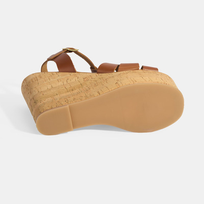 Kadın Taba Toka Aksesuarlı T-Bant Deri Dolgu Topuklu Sandalet